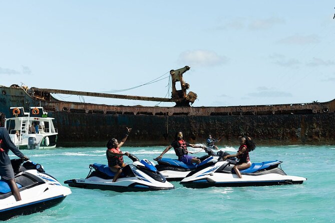 Jet Ski Adventure in Crystal Waters of Turks and Caicos - La Famille Express shipwreck: the classic “see it up close” stop